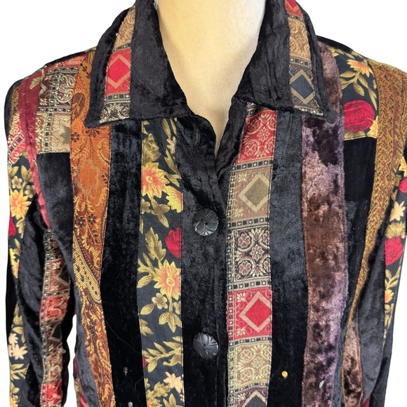 Coldwater Creek Jacket Womens Small Petite Black Patchwork Sequined Velvet - Picture 3 of 14